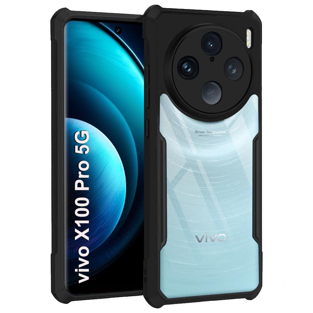 VAKIBO Super Premium Black Border Transparent Case With Corner Protection & Camera Protection Suitable for Vivo X100 Pro