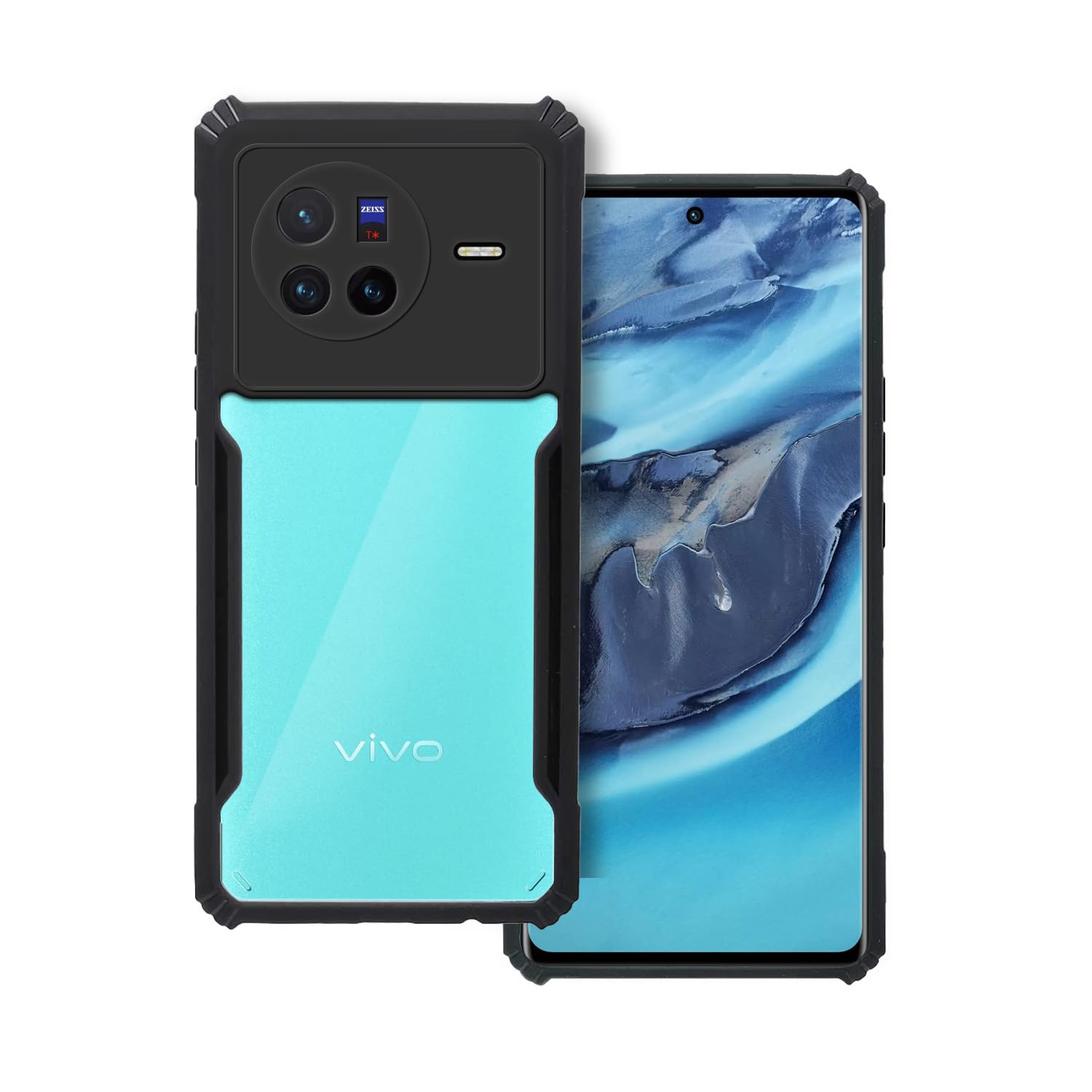 VAKIBO Super Premium Black Border Transparent Case With Corner Protection & Camera Protection Suitable for Vivo X80 5G