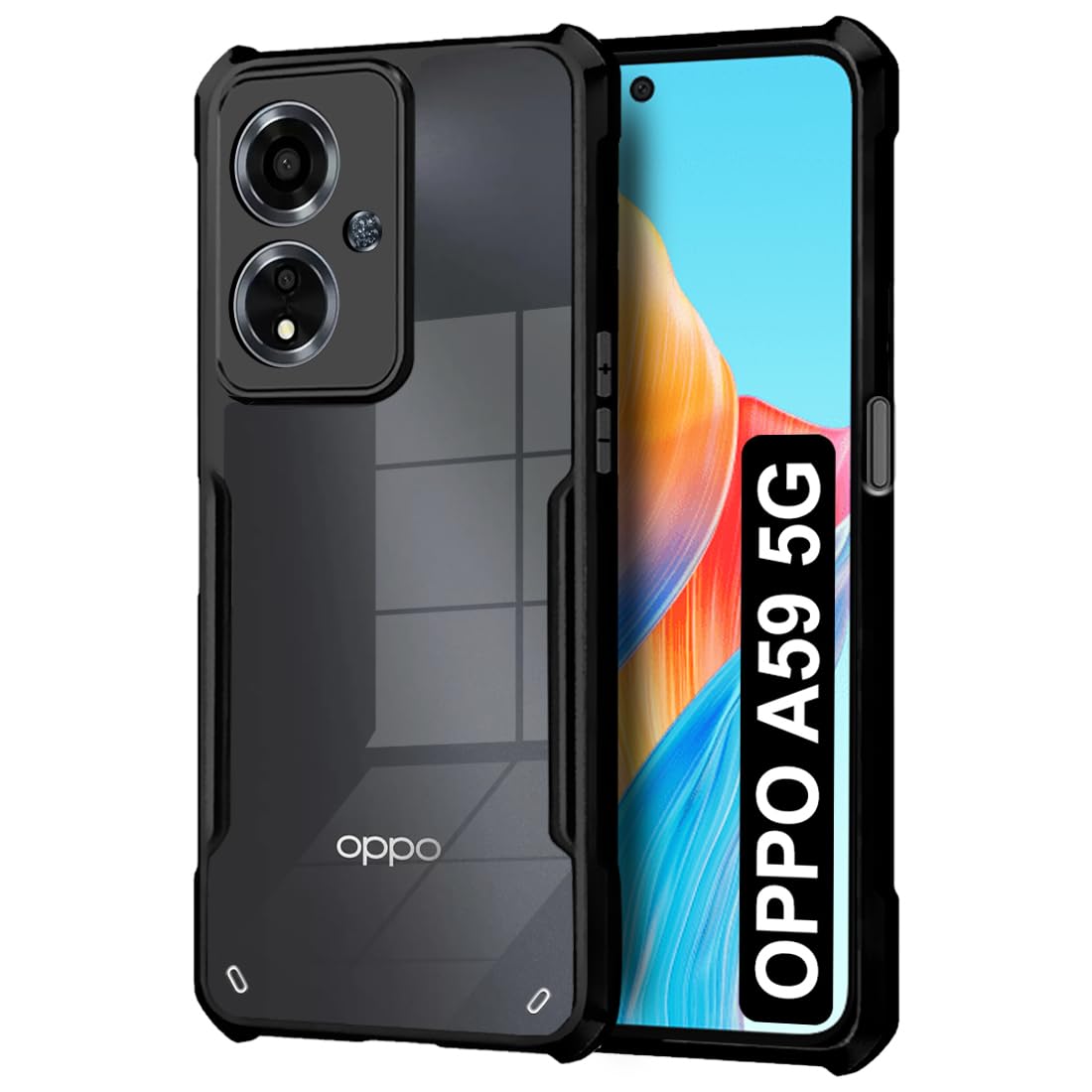 VAKIBO Super Premium Black Border Transparent Case With Corner Protection & Camera Protection Suitable for Oppo A59