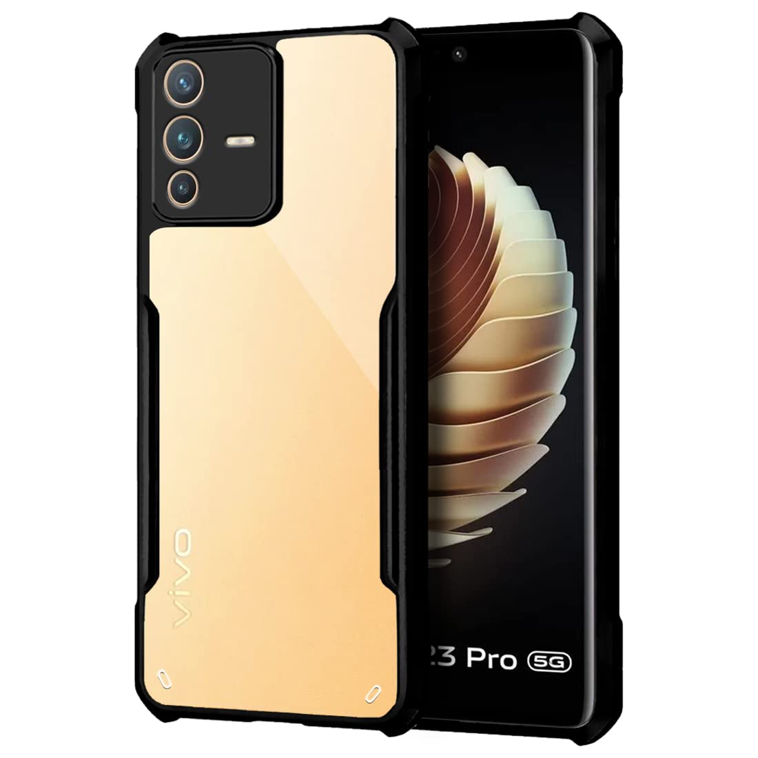 VAKIBO Super Premium Black Border Transparent Case With Corner Protection & Camera Protection Suitable for Vivo V23 Pro 5G