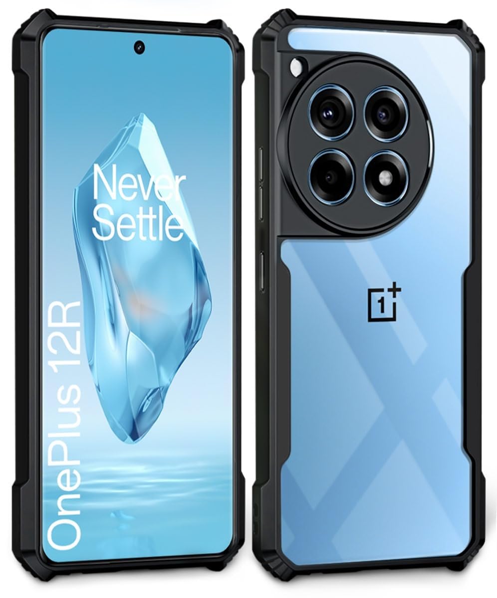 VAKIBO Super Premium Black Border Transparent Case With Corner Protection & Camera Protection Suitable for OnePlus 12R