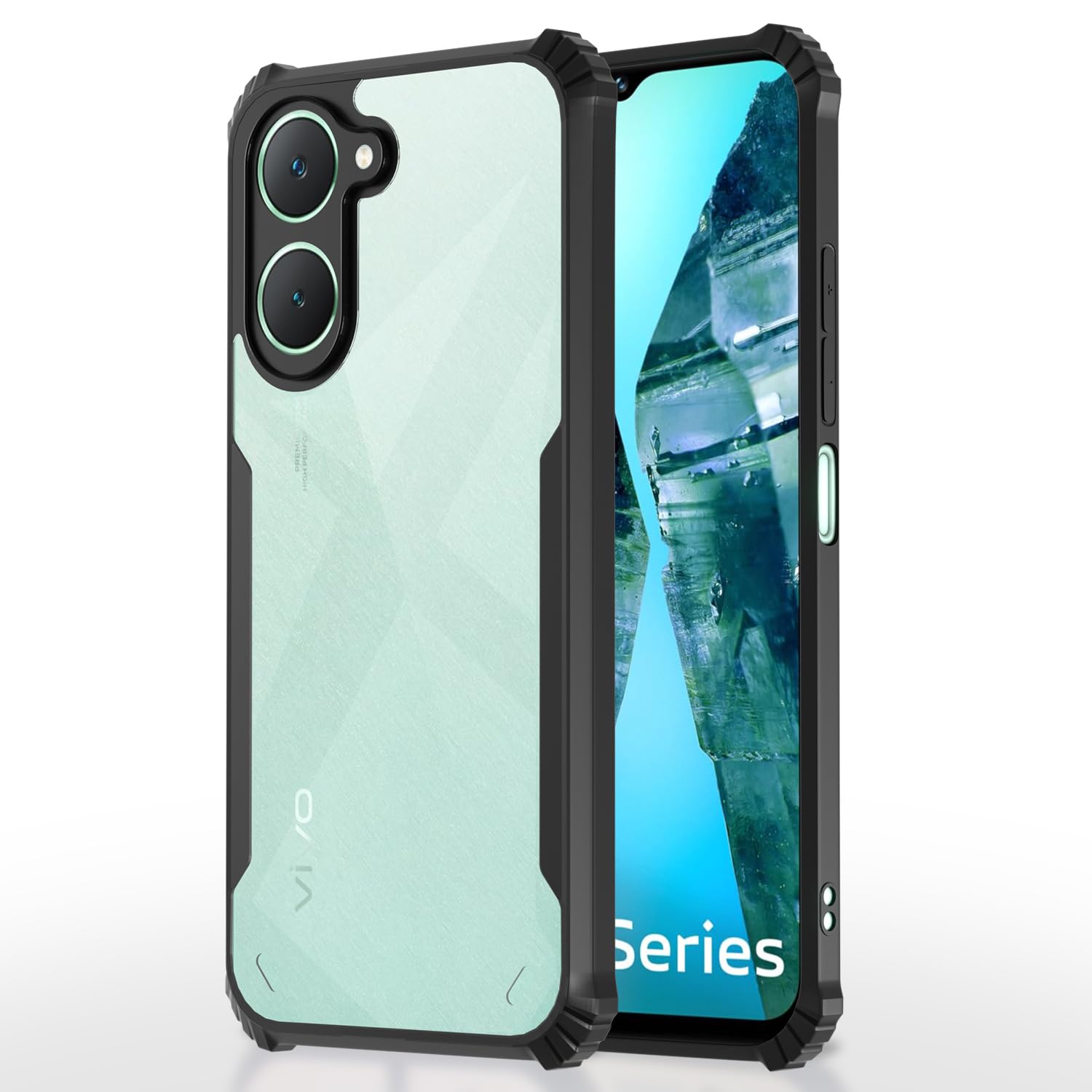 VAKIBO Super Premium Black Border Transparent Case With Corner Protection & Camera Protection Suitable for Vivo Y18i