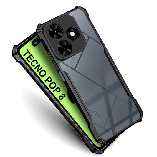 VAKIBO Super Premium Black Border Transparent Case With Corner Protection & Camera Protection Suitable for Tecno Pop 8