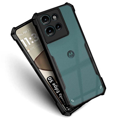 VAKIBO Best Selling Black and Transparent Back Cover Case Made With Soft TPU and Acrylic With 4 Corner and Camera Protection Suitable for Moto Edge 50