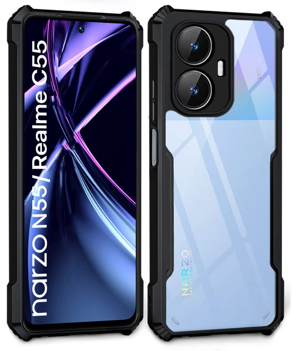 VAKIBO Super Premium Black Border Transparent Case With Corner Protection & Camera Protection Suitable for Realme Narzo N55
