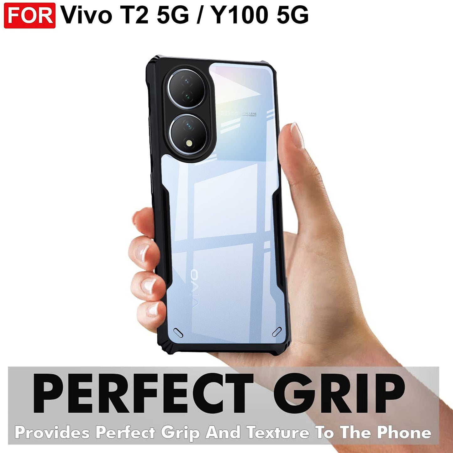 VAKIBO Super Premium Black Border Transparent Case With Corner Protection & Camera Protection Suitable for Vivo T2 5G