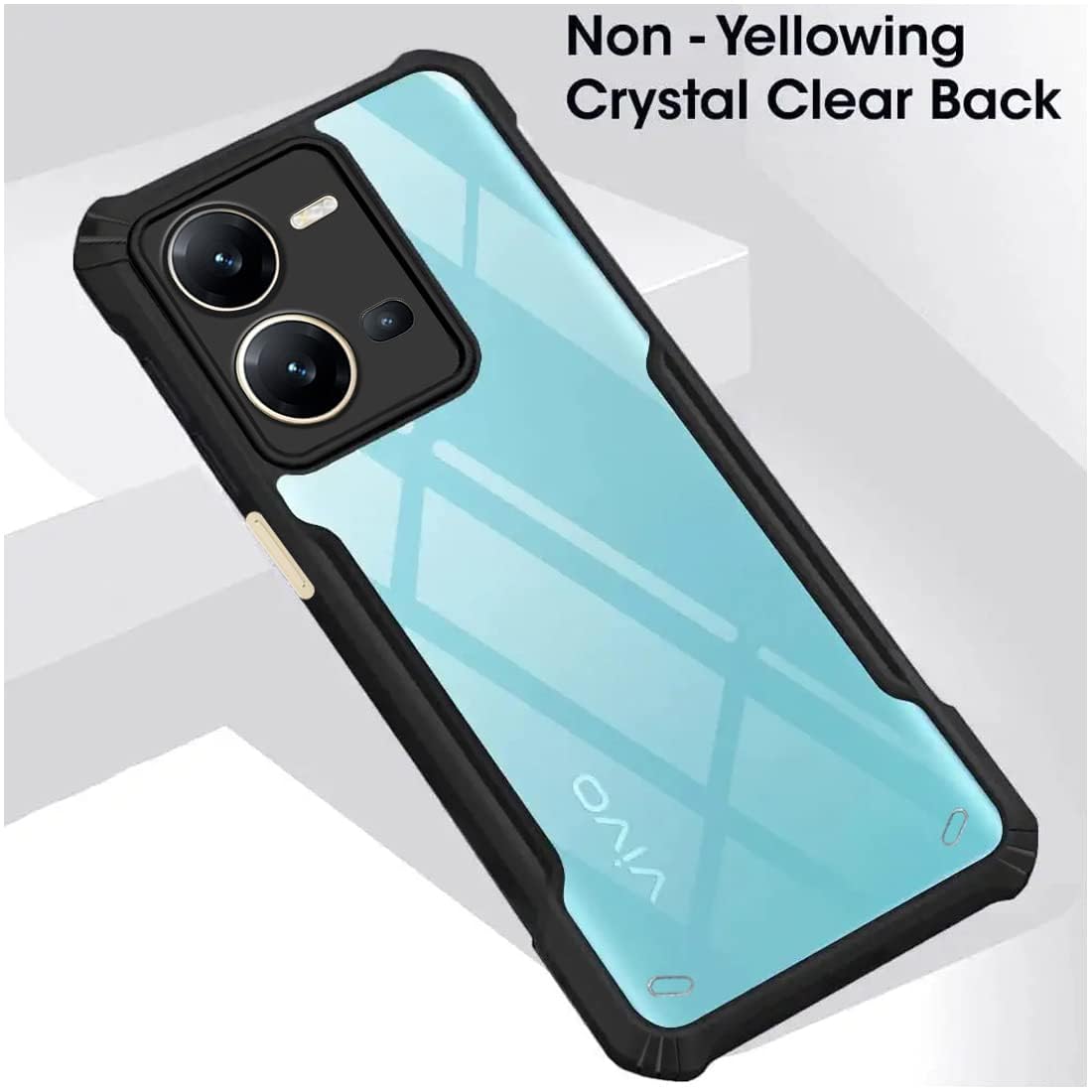 VAKIBO Super Premium Black Border Transparent Case With Corner Protection & Camera Protection Suitable for Vivo Y35