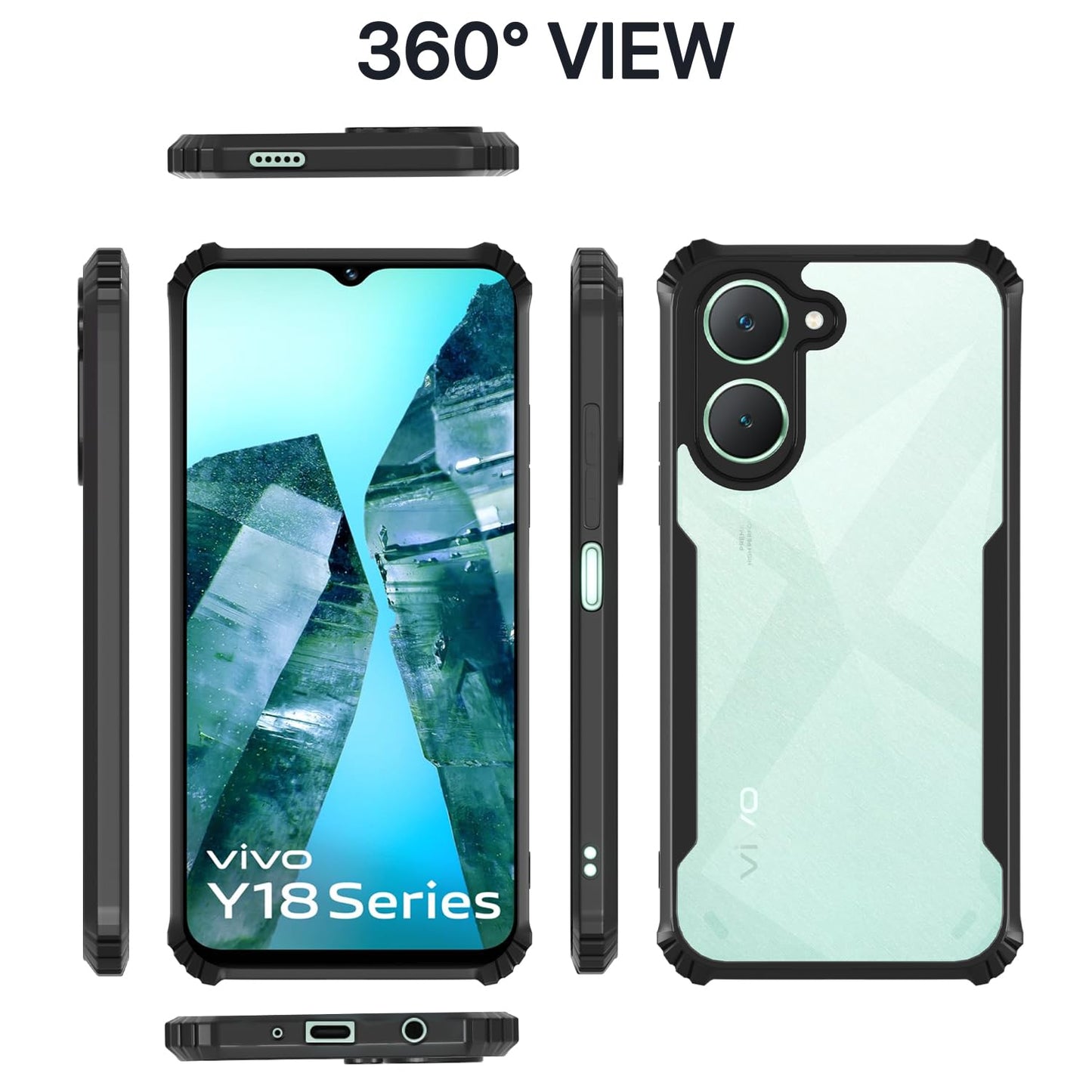 VAKIBO Super Premium Black Border Transparent Case With Corner Protection & Camera Protection Suitable for Vivo Y18