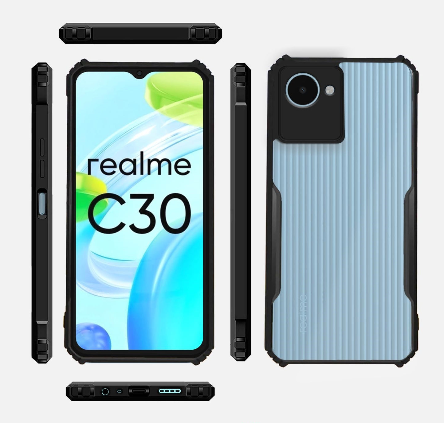VAKIBO Super Premium Black Border Transparent Case With Corner Protection & Camera Protection Suitable for Realme C30