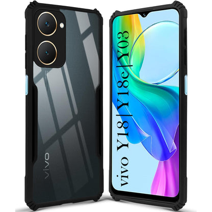 VAKIBO Best Selling Black and Transparent Back Cover Case Made With Soft TPU and Acrylic With 4 Corner and Camera Protection Suitable for Vivo Y18e