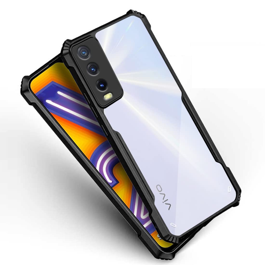VAKIBO Super Premium Black Border Transparent Case With Corner Protection & Camera Protection Suitable for Vivo Y20i