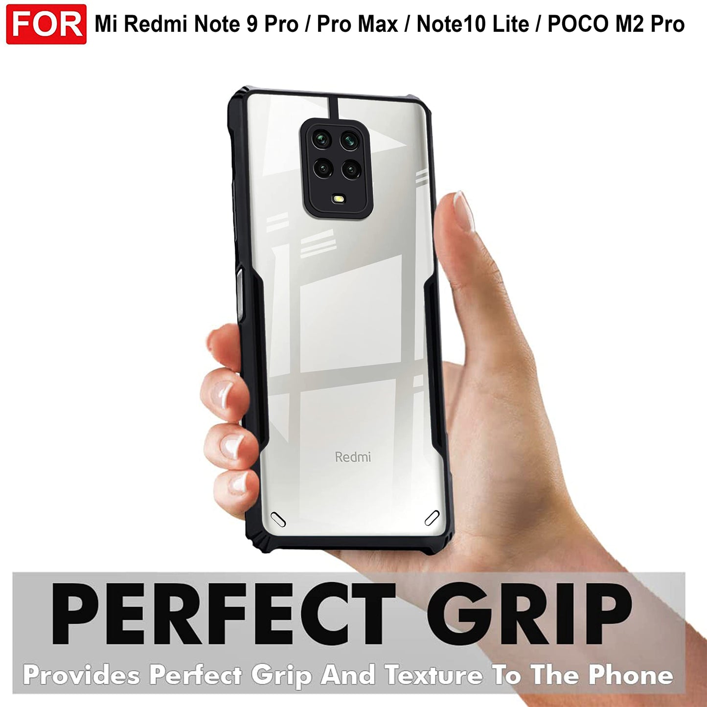 VAKIBO Super Premium Black Border Transparent Case With Corner Protection & Camera Protection Suitable for Mi Redmi Note 9 Pro Max