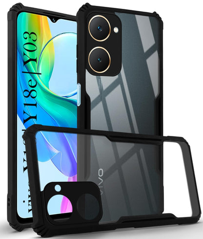 VAKIBO Best Selling Black and Transparent Back Cover Case Made With Soft TPU and Acrylic With 4 Corner and Camera Protection Suitable for Vivo Y18e