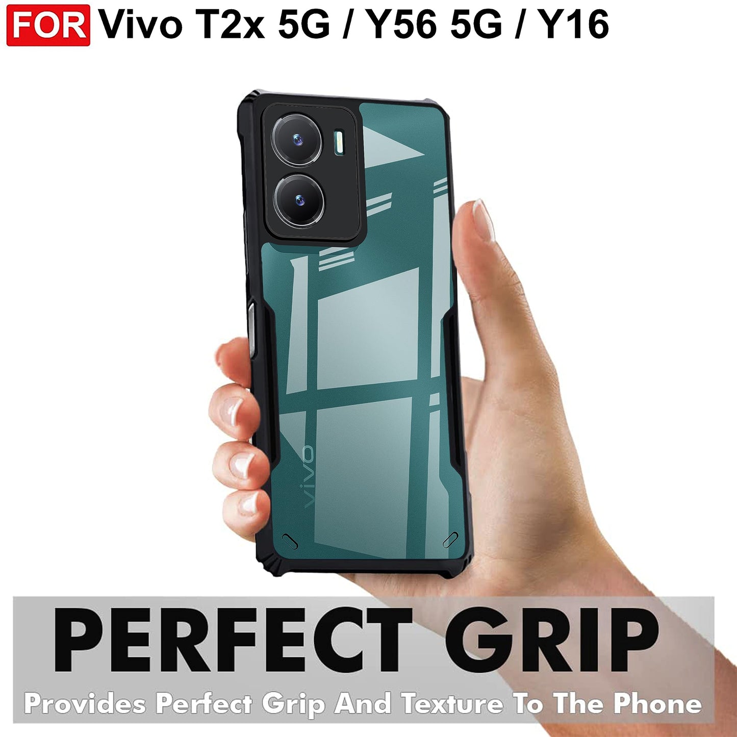VAKIBO Super Premium Black Border Transparent Case With Corner Protection & Camera Protection Suitable for Vivo T2X 5G