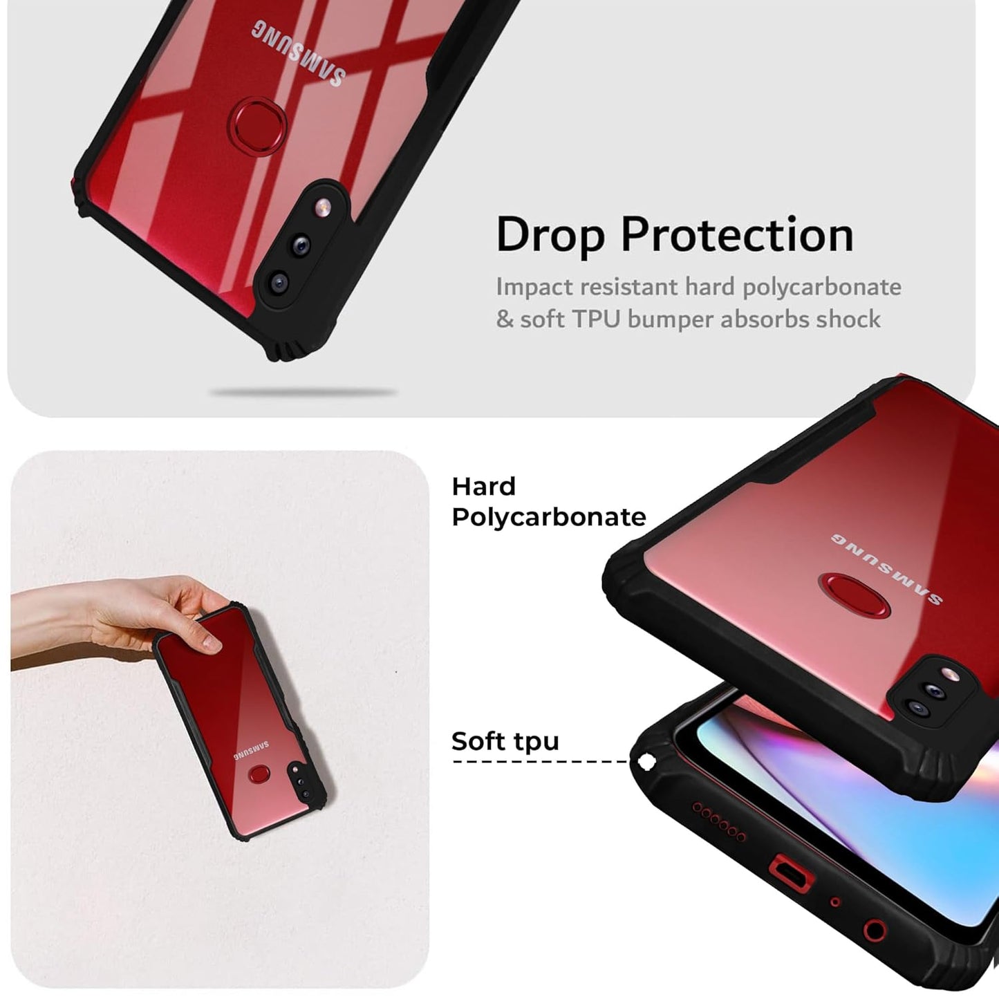 VAKIBO Best Selling Black and Transparent Coloured Made With Soft TPU and Acrylic Back Cover Case With 4 Corner and Camera Protection Suitable for Samsung Galaxy A10S