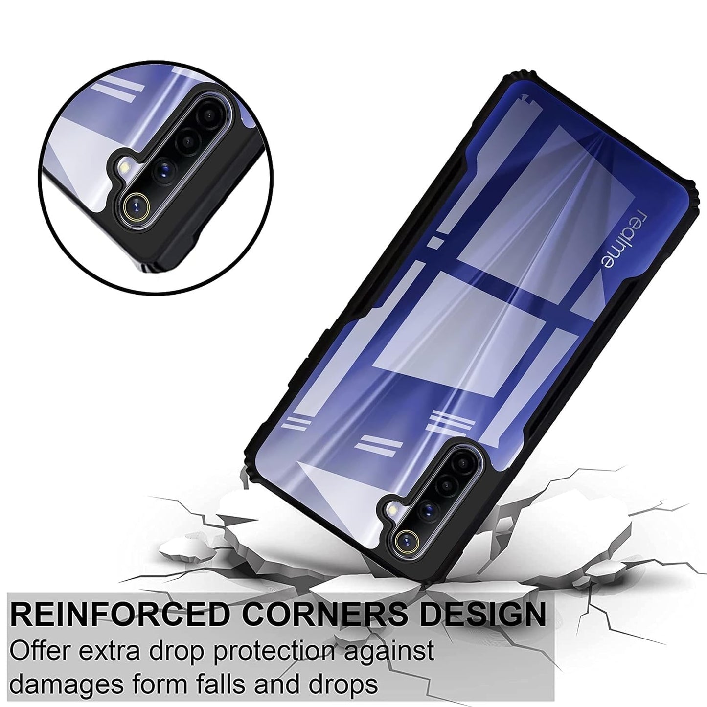 VAKIBO Super Premium Black Border Transparent Case With Corner Protection & Camera Protection Suitable for Realme X2