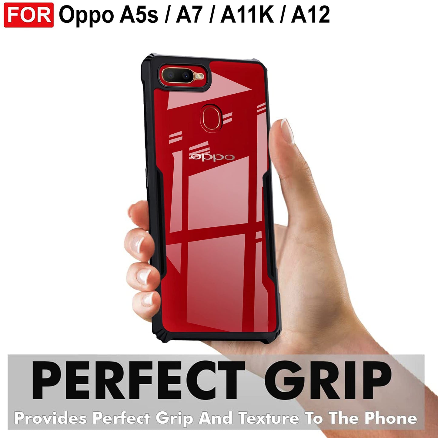 VAKIBO Super Premium Black Border Transparent Case With Corner Protection & Camera Protection Suitable for Oppo A7