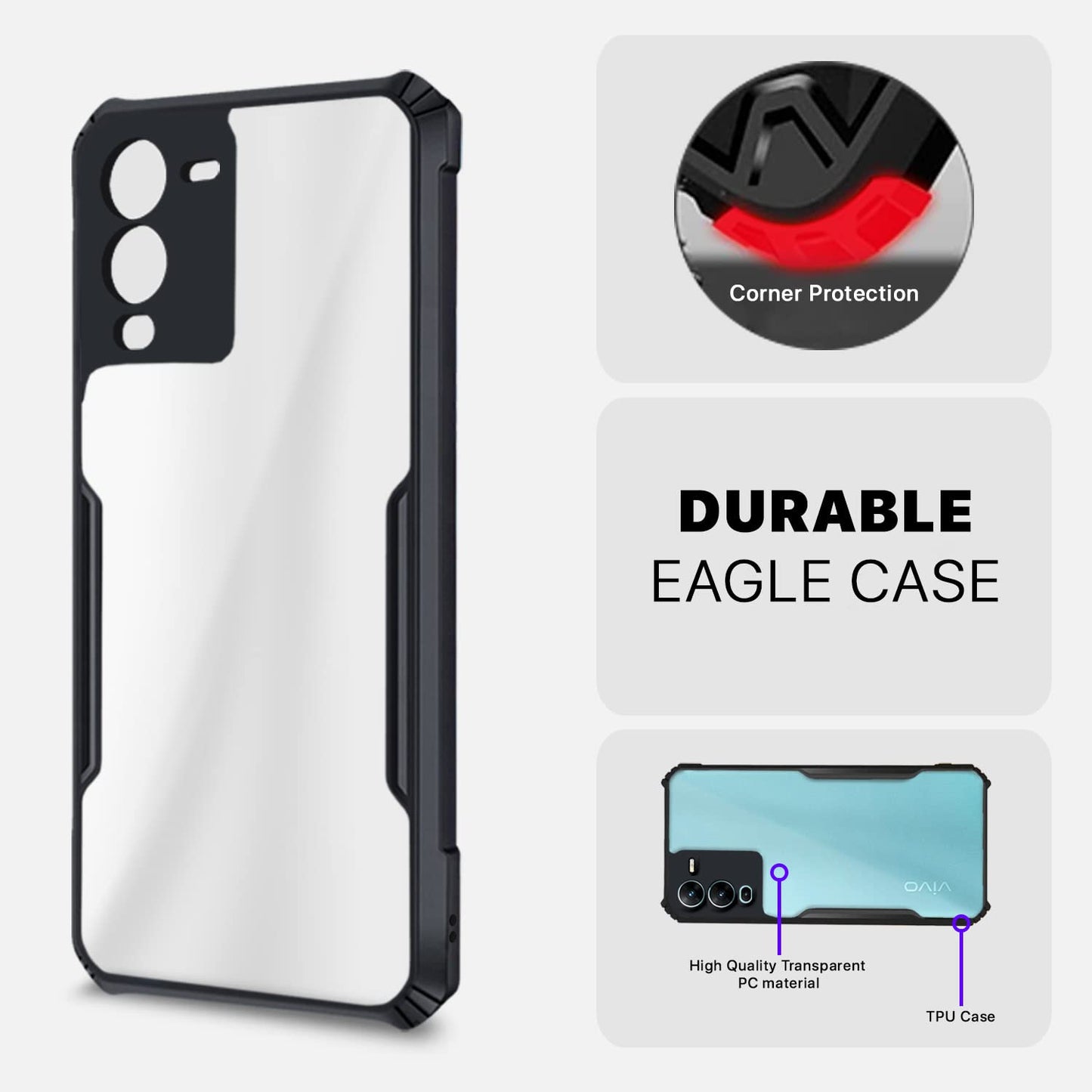 VAKIBO Super Premium Black Border Transparent Case With Corner Protection & Camera Protection Suitable for Vivo V25 Pro