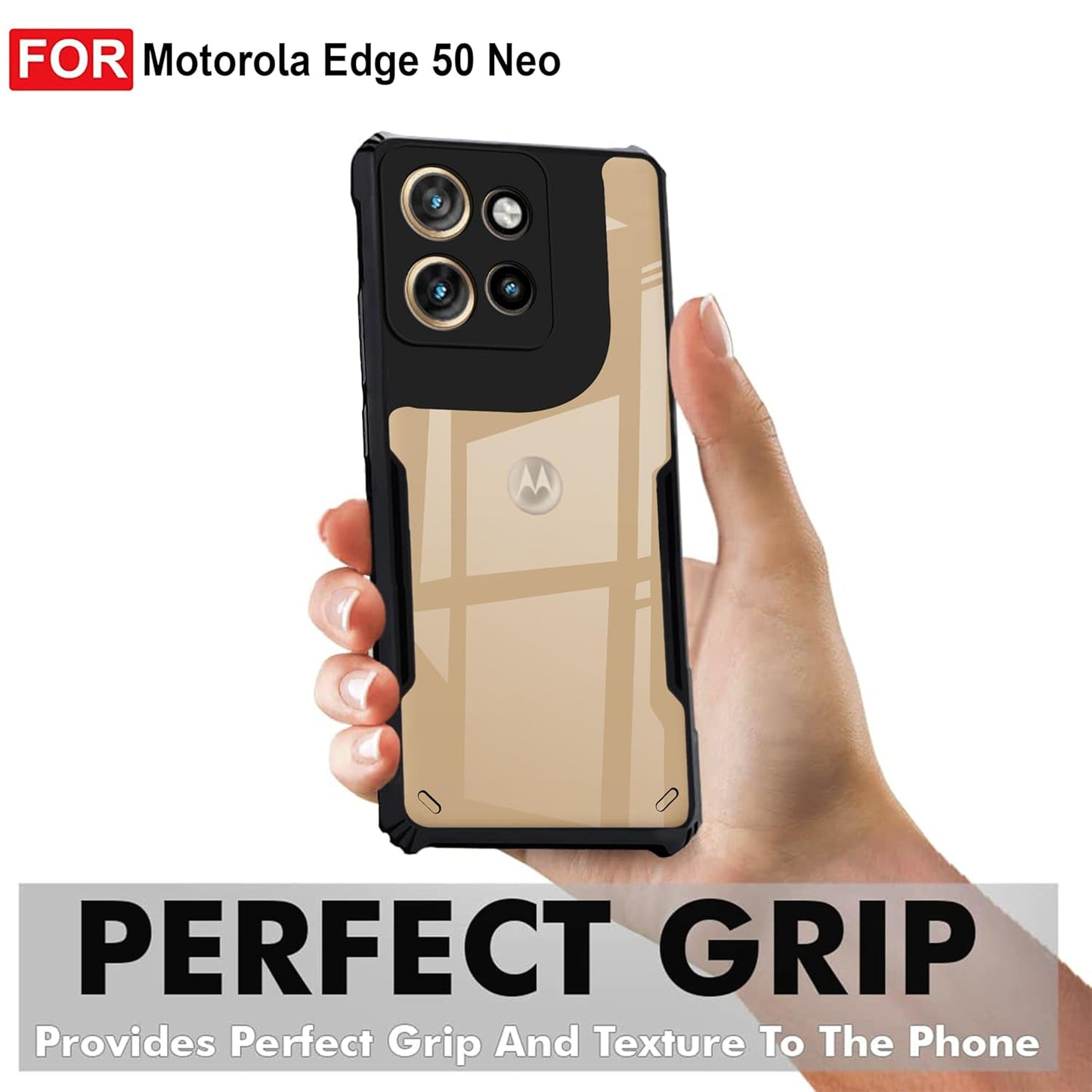 VAKIBO Best Selling Black and Transparent Back Cover Case Made With Soft TPU and Acrylic With 4 Corner and Camera Protection Suitable for Moto Edge 50 Neo
