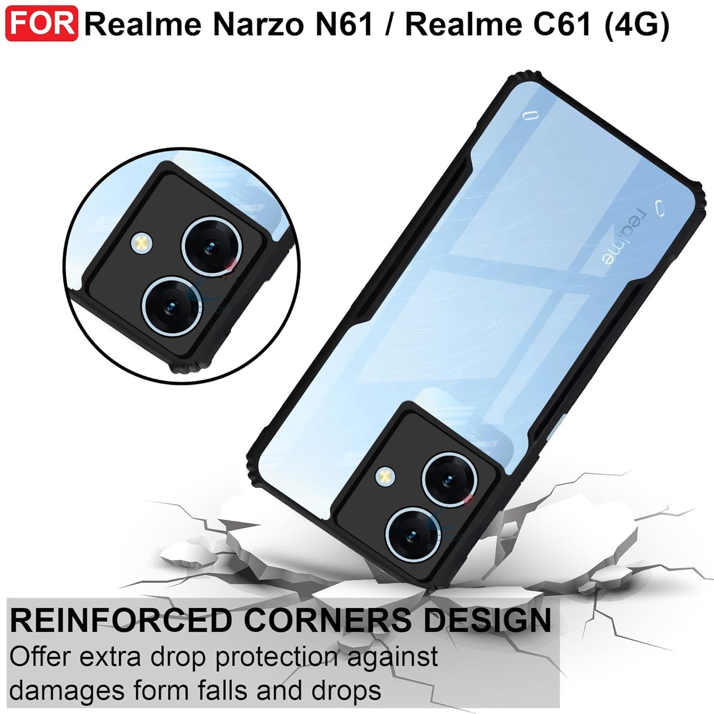 VAKIBO Super Premium Black Border Transparent Case With Corner Protection & Camera Protection Suitable for Realme Narzo N61