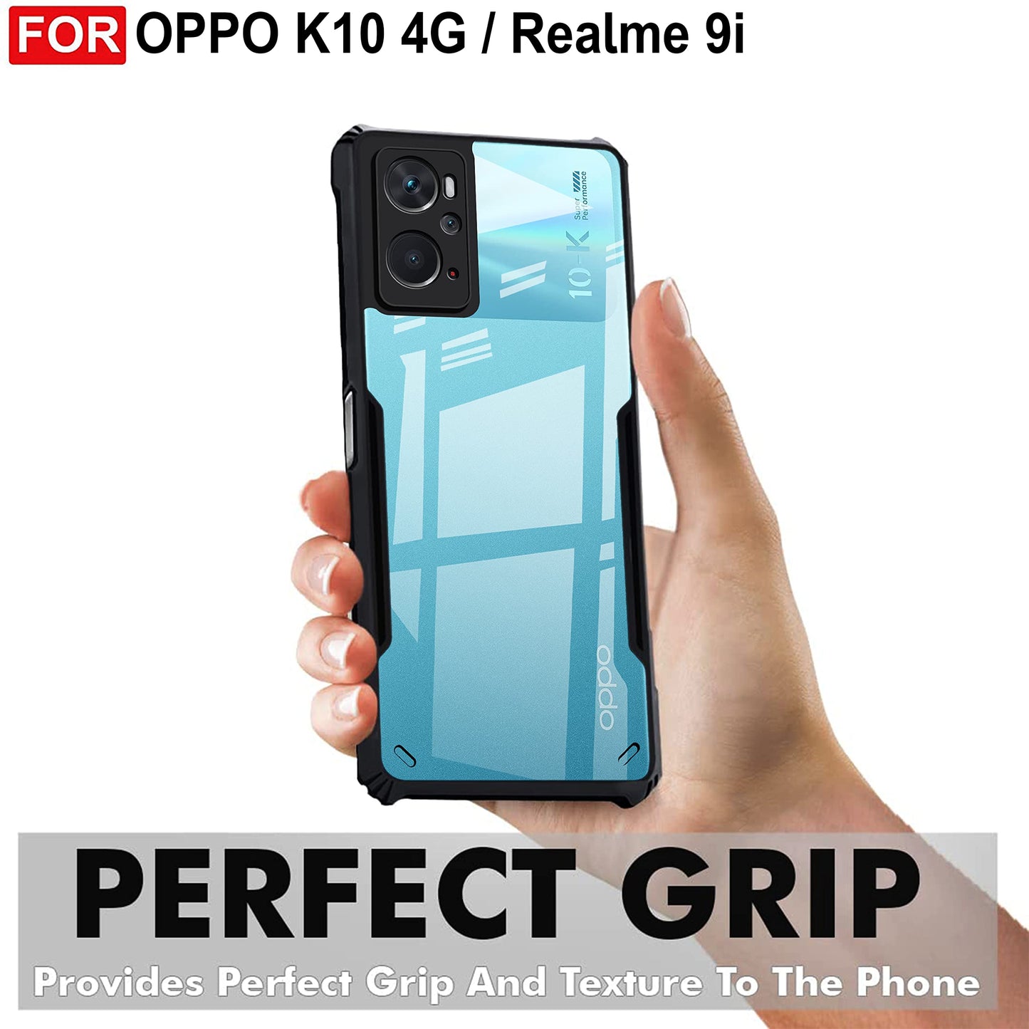 VAKIBO Super Premium Black Border Transparent Case With Corner Protection & Camera Protection Suitable for Oppo K10 4G