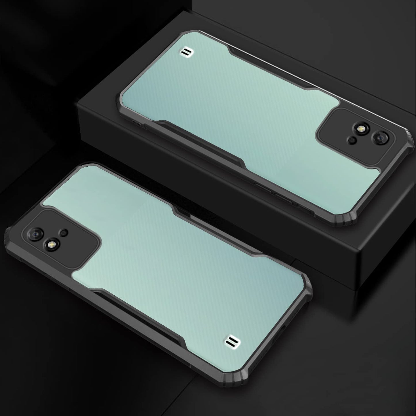 VAKIBO Best Selling Black and Transparent Coloured Made With Soft TPU and Acrylic Back Cover Case With 4 Corner and Camera Protection Suitable for Realme Narzo 50i