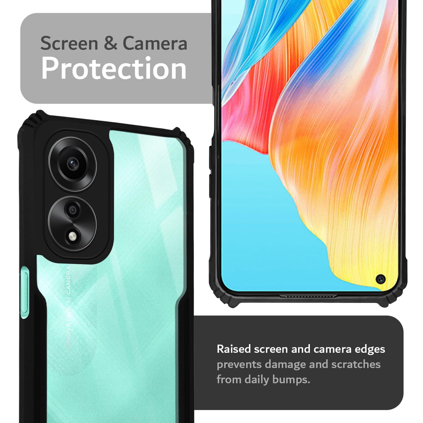 VAKIBO Super Premium Black Border Transparent Case With Corner Protection & Camera Protection Suitable for Oppo A78