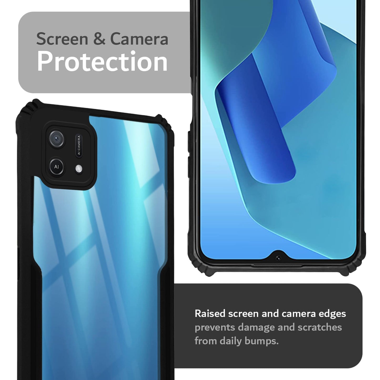 VAKIBO Super Premium Black Border Transparent Case With Corner Protection & Camera Protection Suitable for Oppo A16e