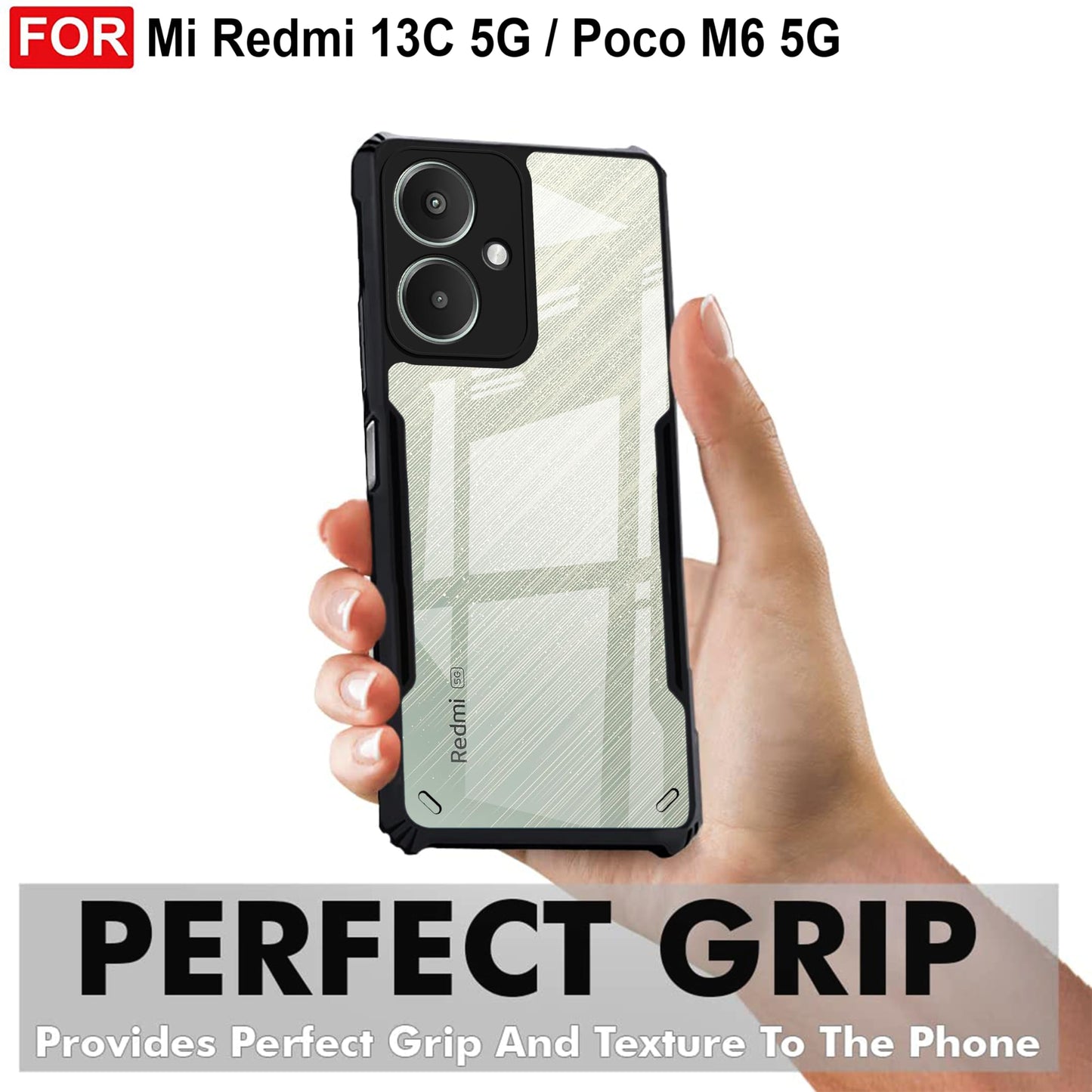 VAKIBO Super Premium Black Border Transparent Case With Corner Protection & Camera Protection Suitable for Mi Redmi 13C 5G
