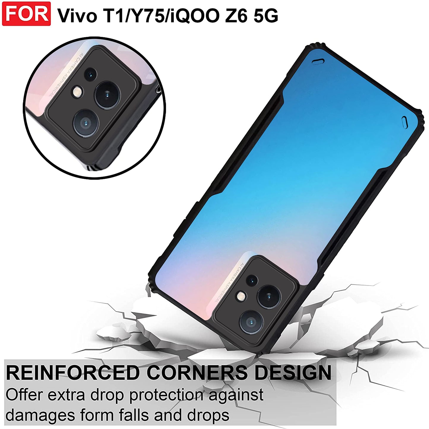 VAKIBO Super Premium Black Border Transparent Case With Corner Protection & Camera Protection Suitable for Vivo T1 5G