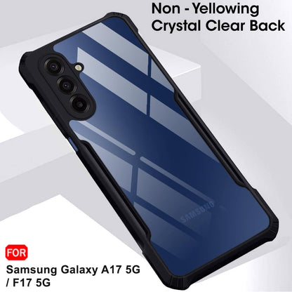 VAKIBO Best Selling Black and Transparent Coloured Made With Soft TPU and Acrylic Back Cover Case With 4 Corner and Camera Protection Suitable for Samsung Galaxy F17