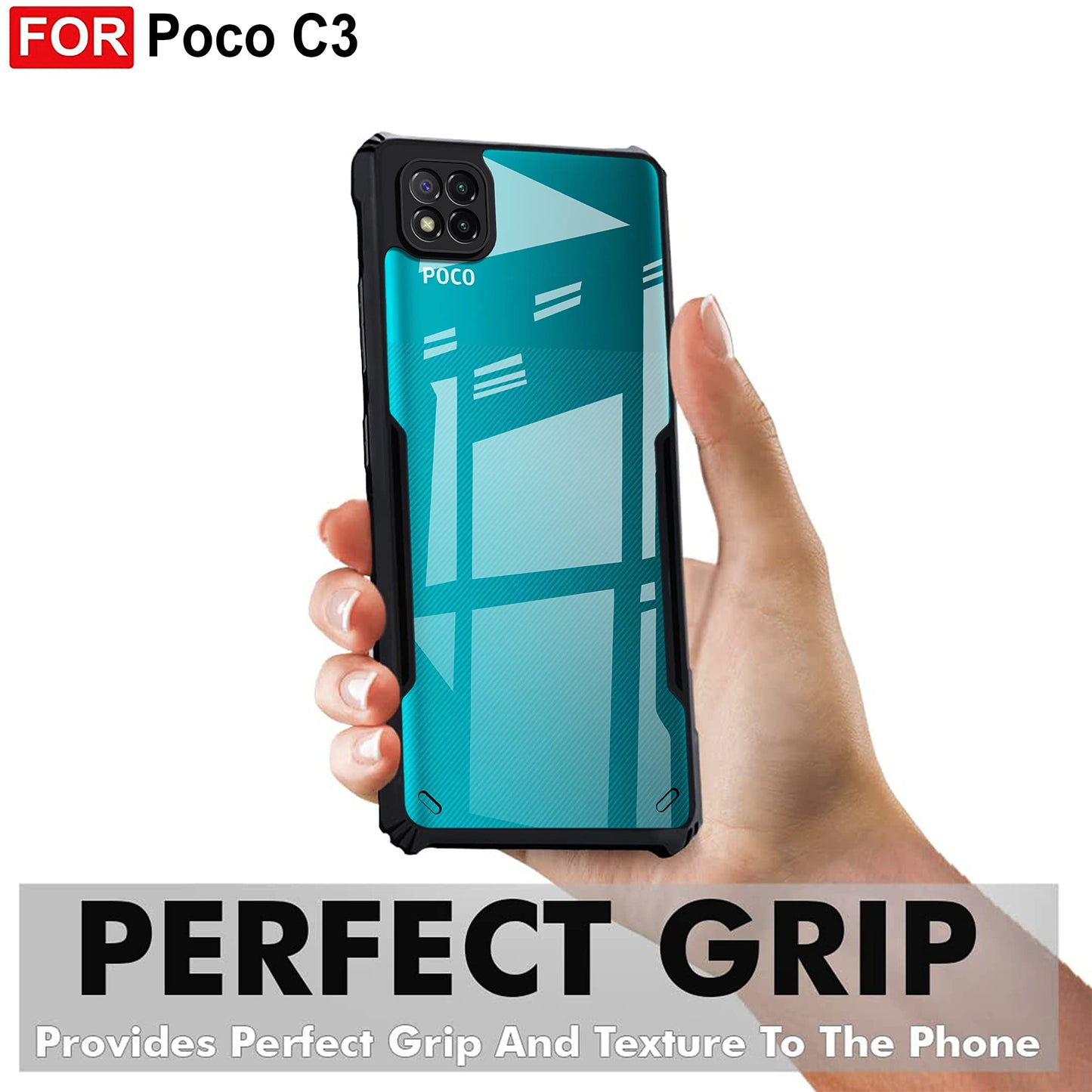 VAKIBO Super Premium Black Border Transparent Case With Corner Protection & Camera Protection Suitable for Poco C3