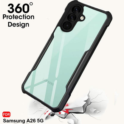 VAKIBO Best Selling Black and Transparent Coloured Made With Soft TPU and Acrylic Back Cover Case With 4 Corner and Camera Protection Suitable for Samsung Galaxy A26