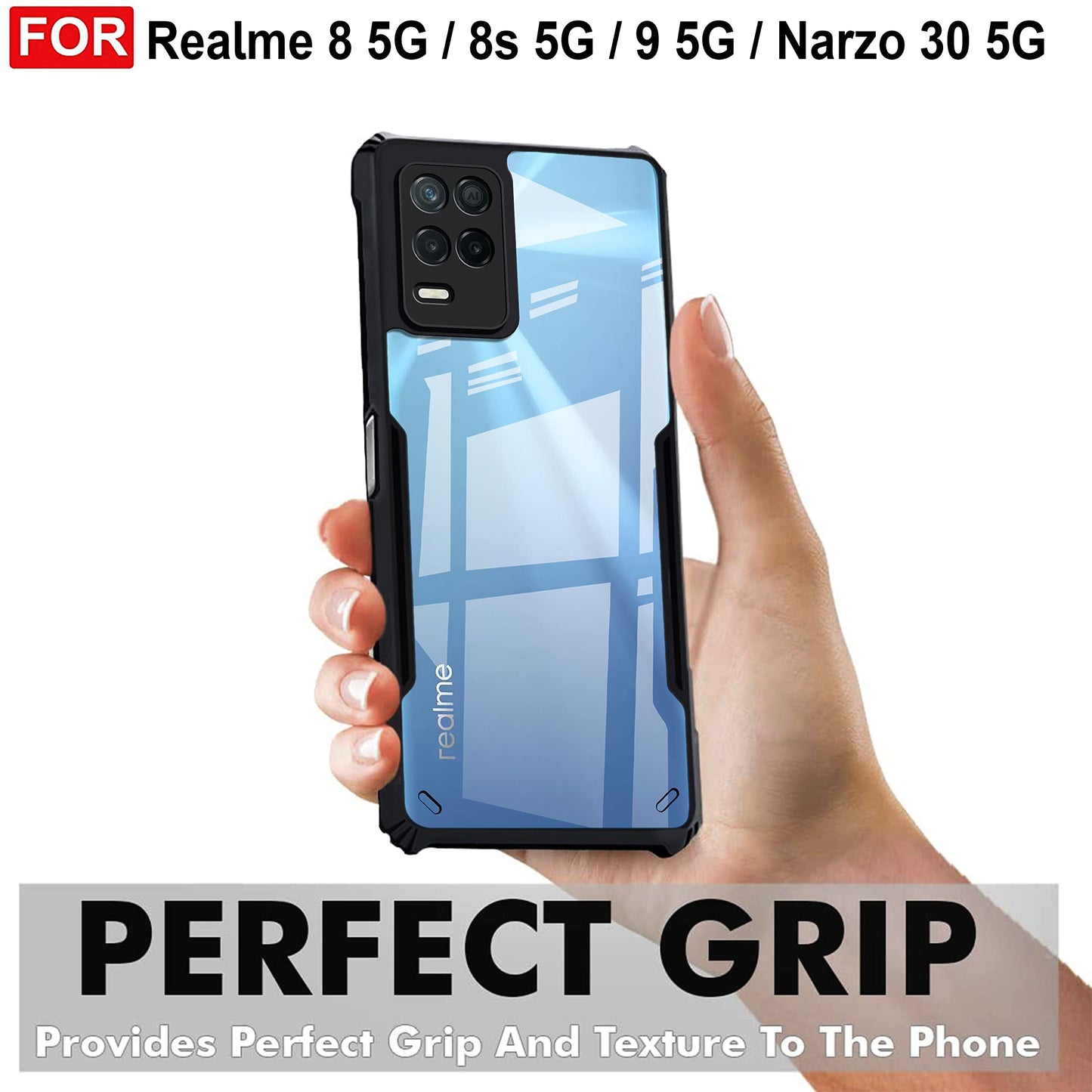 VAKIBO Super Premium Black Border Transparent Case With Corner Protection & Camera Protection Suitable for Realme 8S 5G