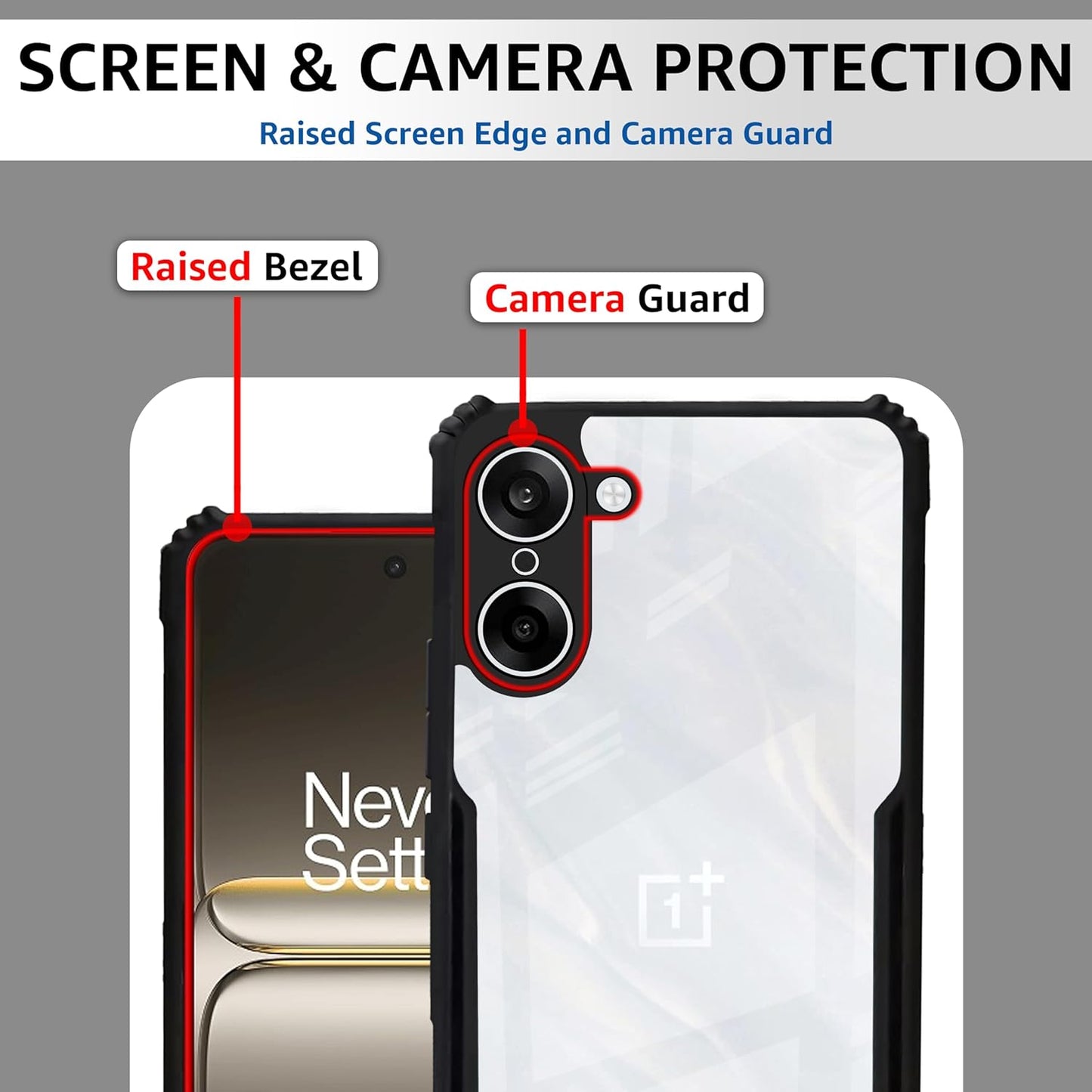 VAKIBO Best Selling Black and Transparent Coloured Made With Soft TPU and Acrylic Back Cover Case With 4 Corner and Camera Protection Suitable for OnePlus Nord CE5