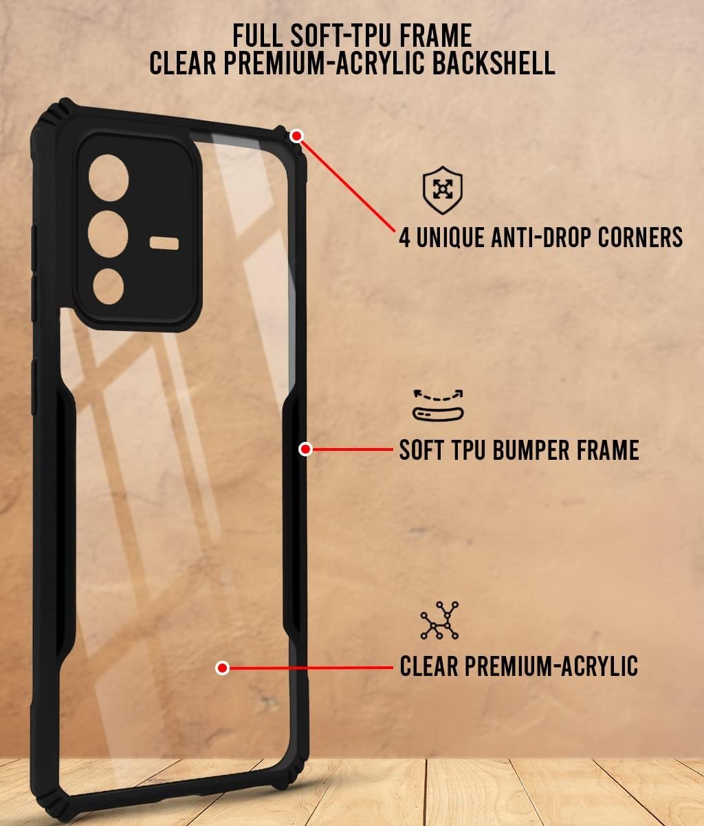 VAKIBO Best Selling Black and Transparent Coloured Made With Soft TPU and Acrylic Back Cover Case With 4 Corner and Camera Protection Suitable for Vivo V23