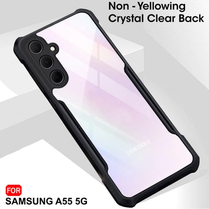 VAKIBO Best Selling Black and Transparent Coloured Made With Soft TPU and Acrylic Back Cover Case With 4 Corner and Camera Protection Suitable for Samsung Galaxy A55