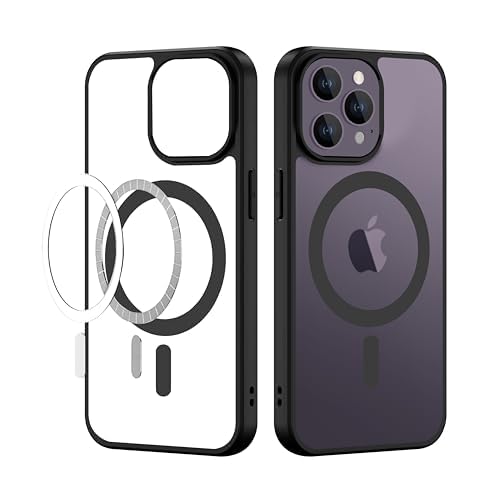 VAKIBO Megnatic Magsafe Black Soft with Hard back Back Cover Case With Camera Protection Ring Suitable for Apple iPhone 14 Pro Max