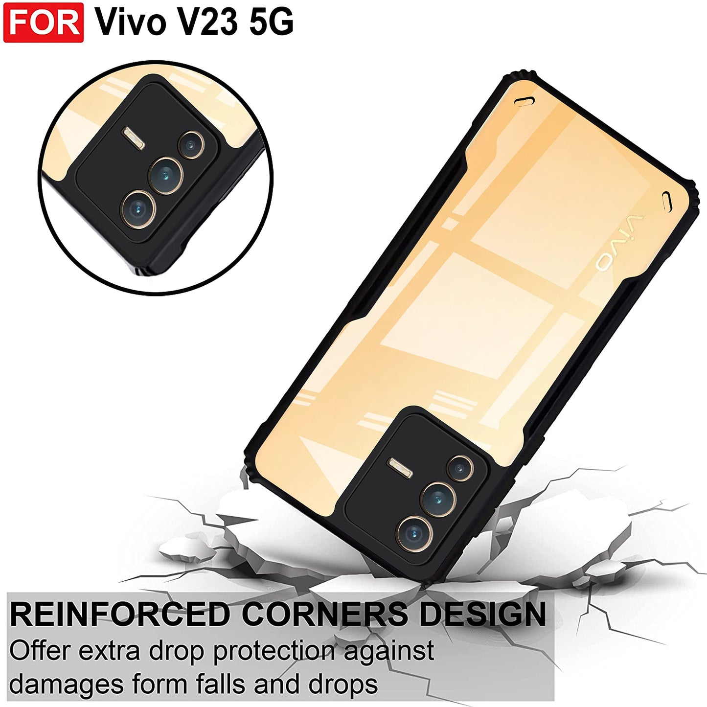 VAKIBO Super Premium Black Border Transparent Case With Corner Protection & Camera Protection Suitable for Vivo V23 5G