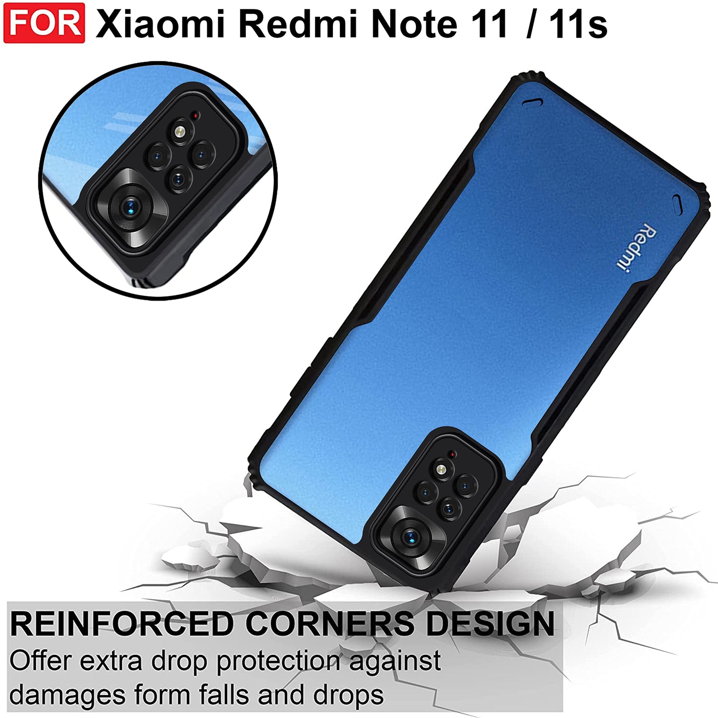 VAKIBO Super Premium Black Border Transparent Case With Corner Protection & Camera Protection Suitable for Mi Redmi Note 11