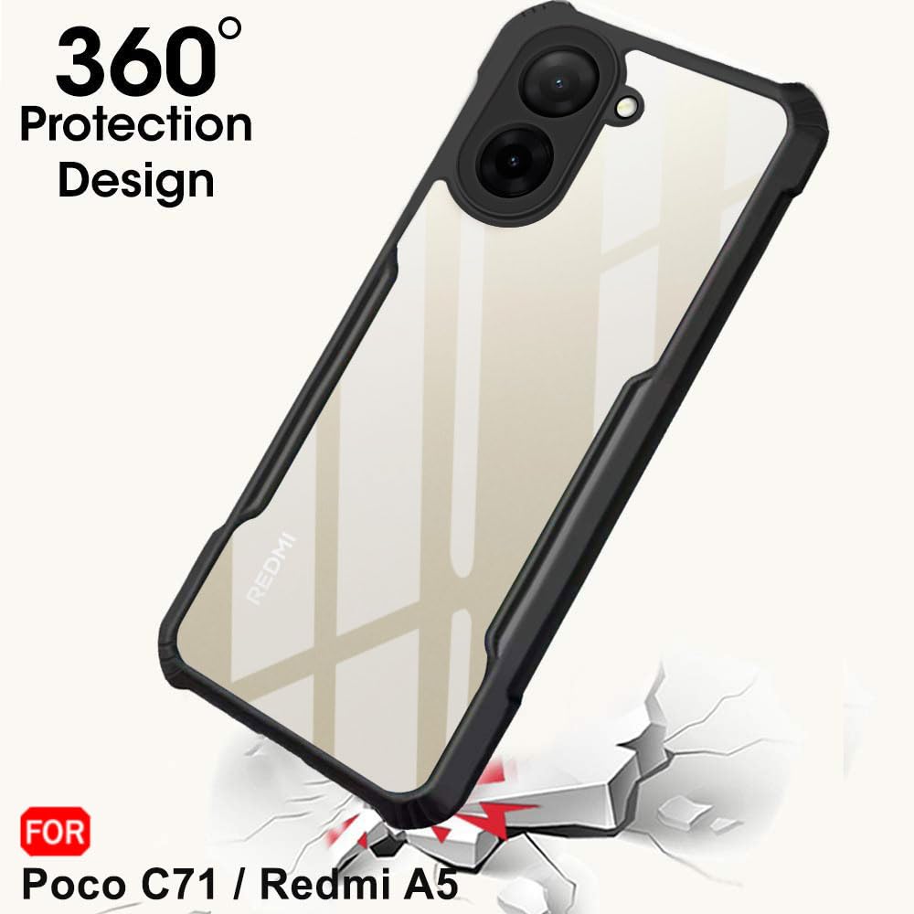 VAKIBO Best Selling Black and Transparent Coloured Made With Soft TPU and Acrylic Back Cover Case With 4 Corner and Camera Protection Suitable for Mi Redmi A5