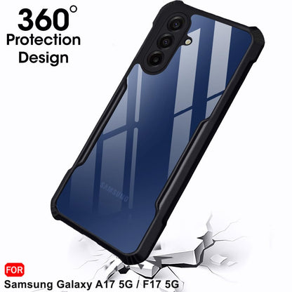 VAKIBO Best Selling Black and Transparent Coloured Made With Soft TPU and Acrylic Back Cover Case With 4 Corner and Camera Protection Suitable for Samsung Galaxy F17