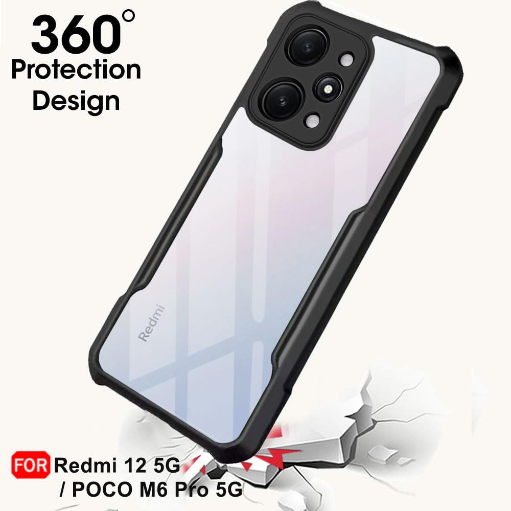 VAKIBO Super Premium Black Border Transparent Case With Corner Protection & Camera Protection Suitable for Mi Poco M6 Pro 5G