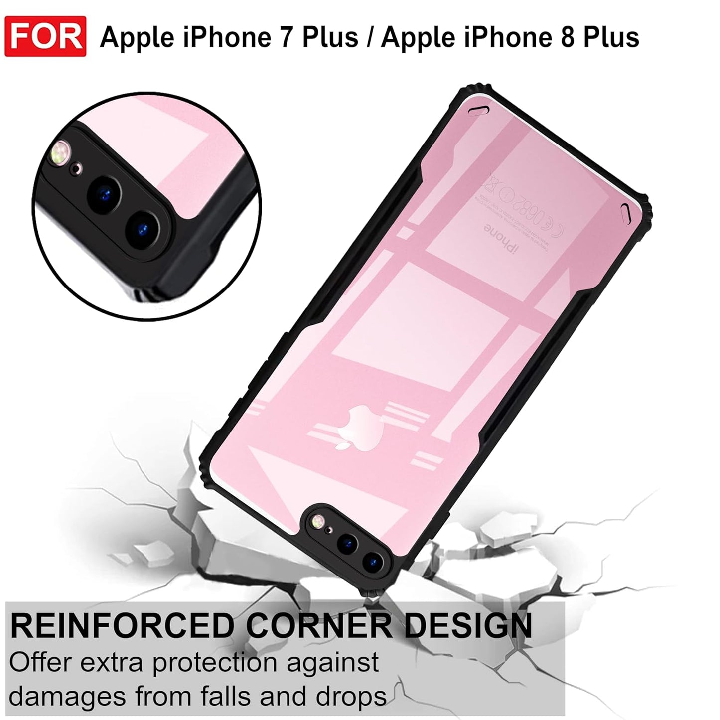 VAKIBO Best Selling Black and Transparent Coloured Made With Soft TPU and Acrylic Back Cover Case With 4 Corner and Camera Protection Suitable for iPhone 7 Plus