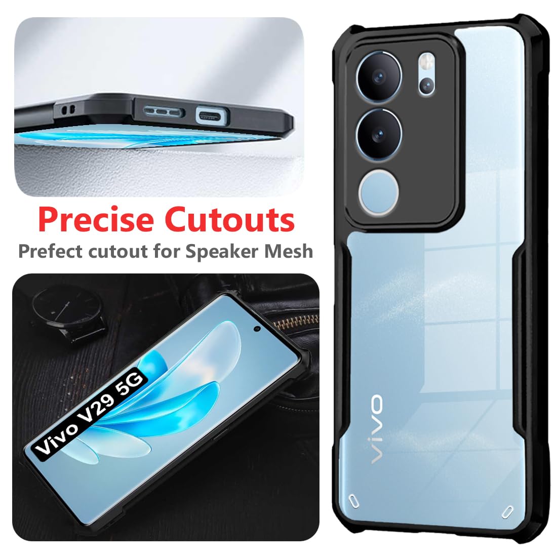 VAKIBO Super Premium Black Border Transparent Case With Corner Protection & Camera Protection Suitable for Vivo V29
