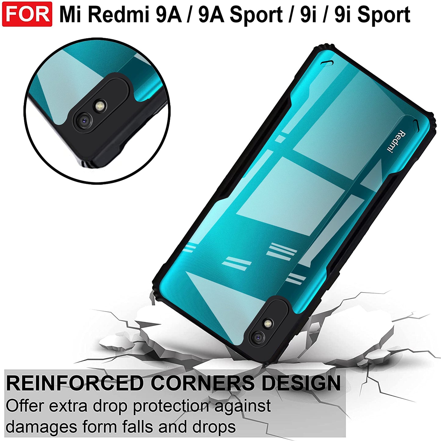 VAKIBO Super Premium Black Border Transparent Case With Corner Protection & Camera Protection Suitable for Mi Redmi 9i