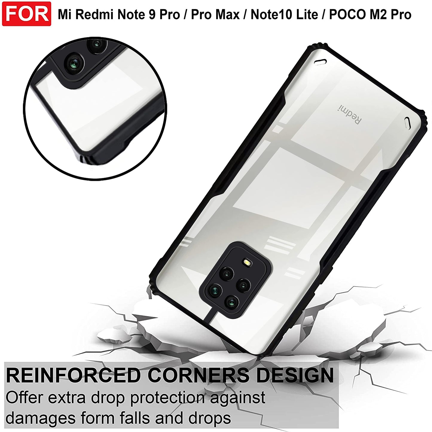 VAKIBO Super Premium Black Border Transparent Case With Corner Protection & Camera Protection Suitable for Mi Poco M2 Pro