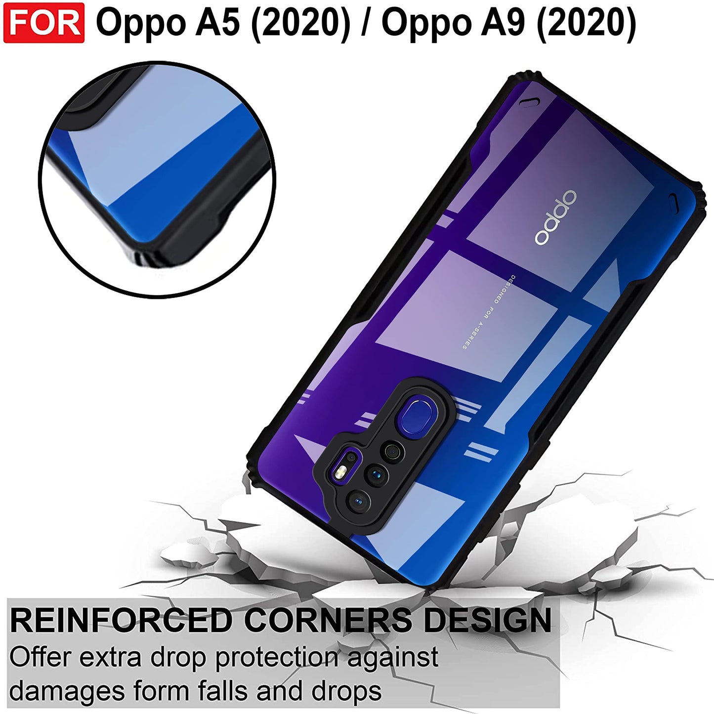 VAKIBO Super Premium Black Border Transparent Case With Corner Protection & Camera Protection Suitable for Oppo A9 2020