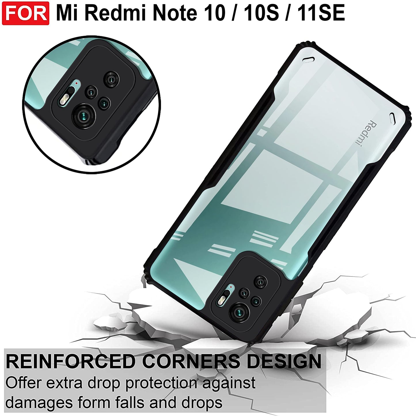 VAKIBO Super Premium Black Border Transparent Case With Corner Protection & Camera Protection Suitable for MI Redmi Note 10