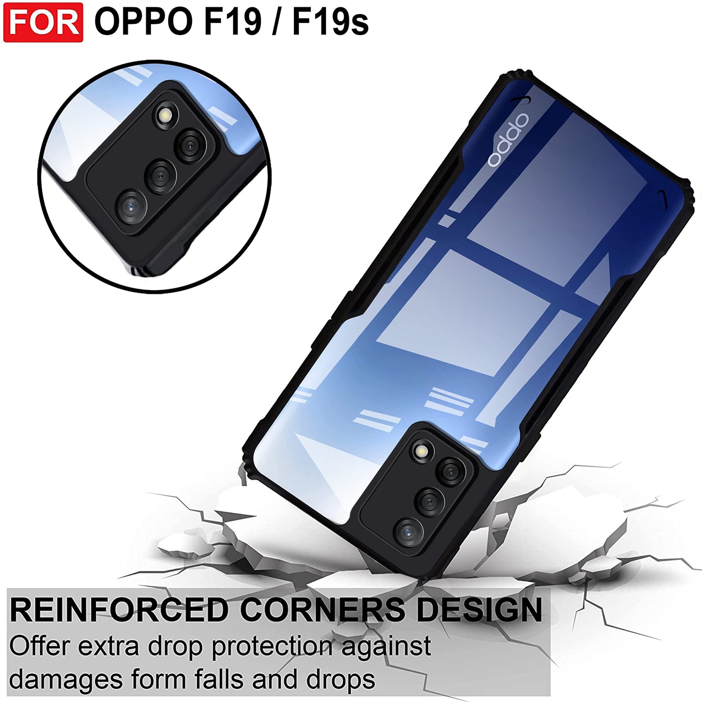 VAKIBO Super Premium Black Border Transparent Case With Corner Protection & Camera Protection Suitable for Oppo F19s